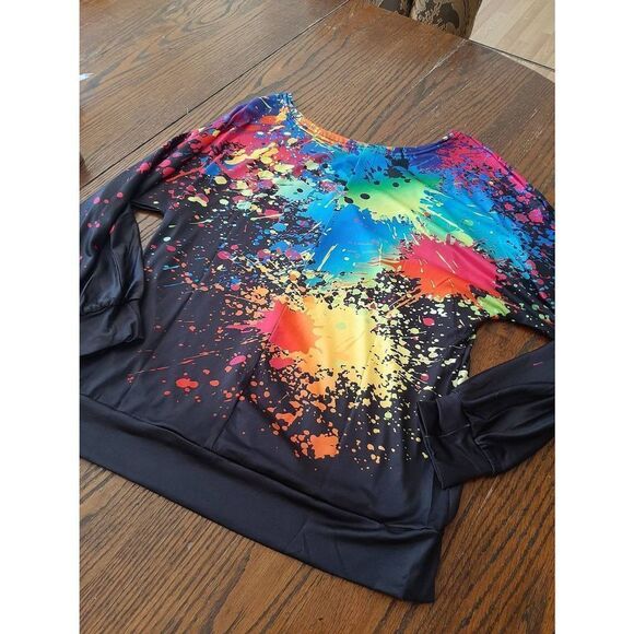 HOST PICK  New Small Long Sleeve Round Neck Paint Splatter Loose Fit Shirt Top - Picture 5 of 5